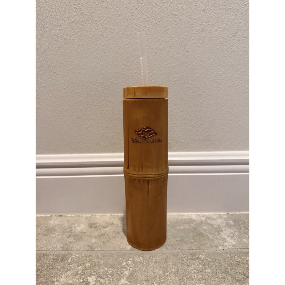 Disney Cruise Line Bamboo Tiki Plastic Tumbler Cup with Straw